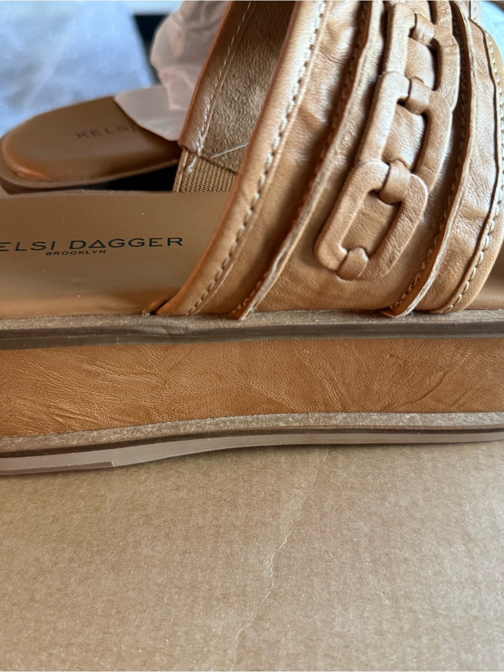 Kelsi Dagger Tan Leather Double-Strap Slide Sandals - Picture 3 of 7